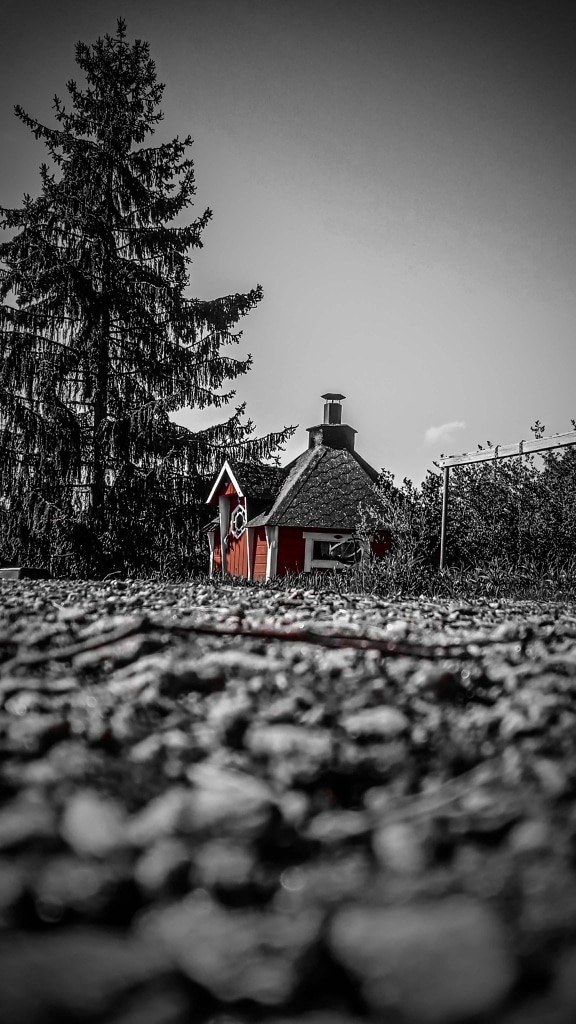 vila, casa de campo, celeiro, rural, preto e branco, fotomontagem, decadência, abandonado, abandonado, casa