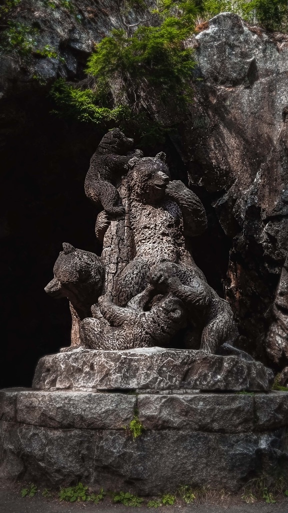 bear cub, bear, sculpture, bears, statue, stone, rock, nature, ancient, art