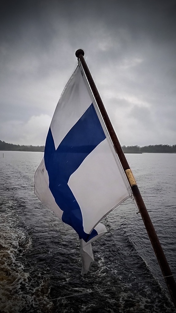 Finland flag, sailing, sailboat, blue, cross, wind, water, boat, ocean, sail