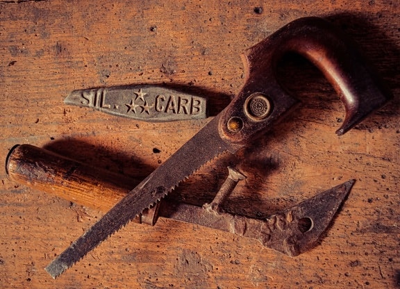 hand tool, vintage, old style, repair shop, saw, sawtooth, sawdust, stone, blade, iron