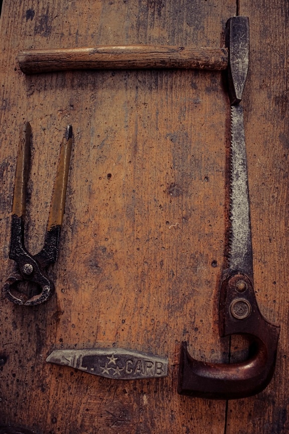 Hammer, tång, såg, vintage, handverktyget, rost, åldrande, Decay, retro, stål