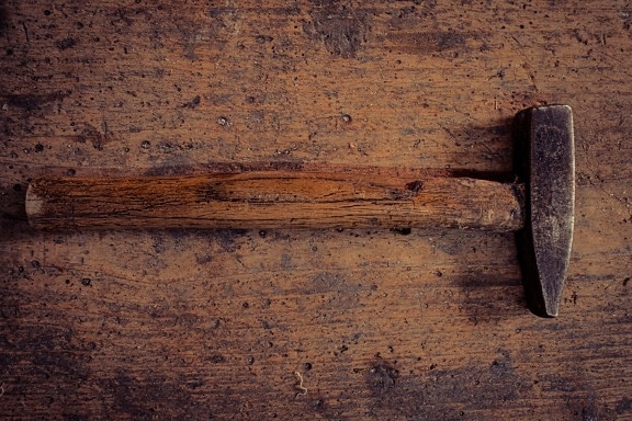 Hand-Werkzeug, Hammer, Hammerhai, Jahrgang, alten Stil, Verfall, Plank, aus Holz, Textur, Eisen