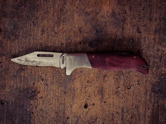nehrđajući čelik, oštar, nož, oštrica, starinsko, stari stil, daska, drveni, tekstura, željezo