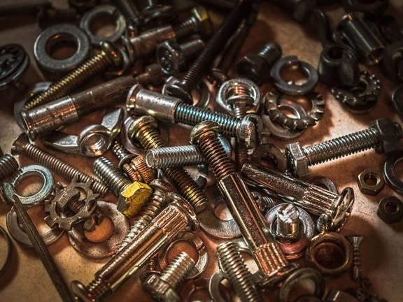 screw, bunch, hardware, repair shop, workshop, metal, parts, metalware, nuts, steel