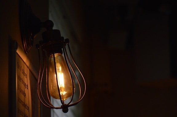 lampa, starinsko, električna žarulja, janje, lumen, sjena, zid, lijevano željezo, žica, električna energija