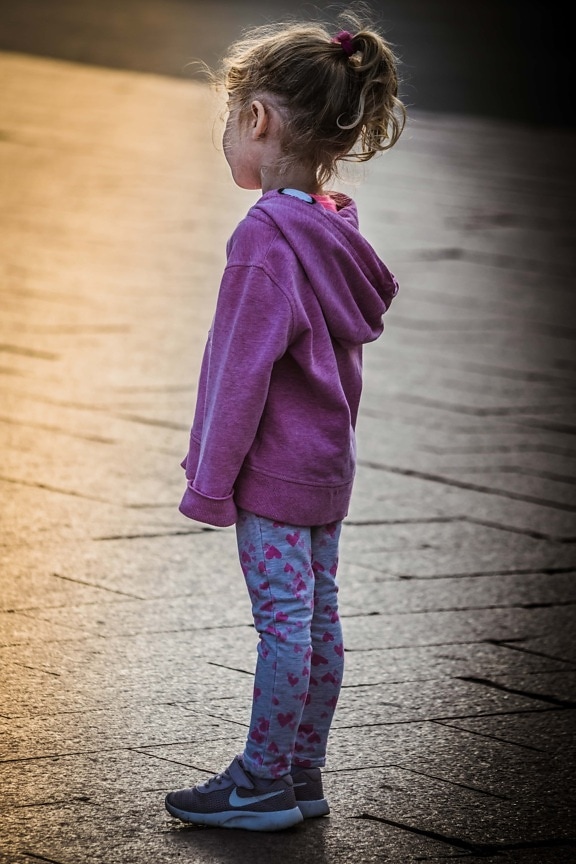 school child, young, standing, girl, innocence, side view, portrait, child, street, cute