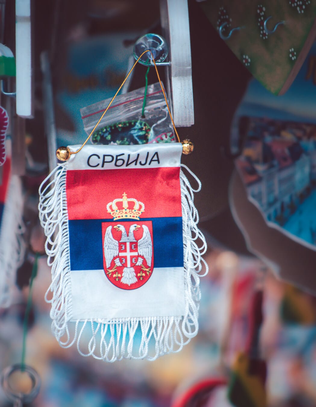 menggantung, Serbia, bendera, memorabilia, nostalgia, objek wisata, belanja, jalan, pasar, tradisional