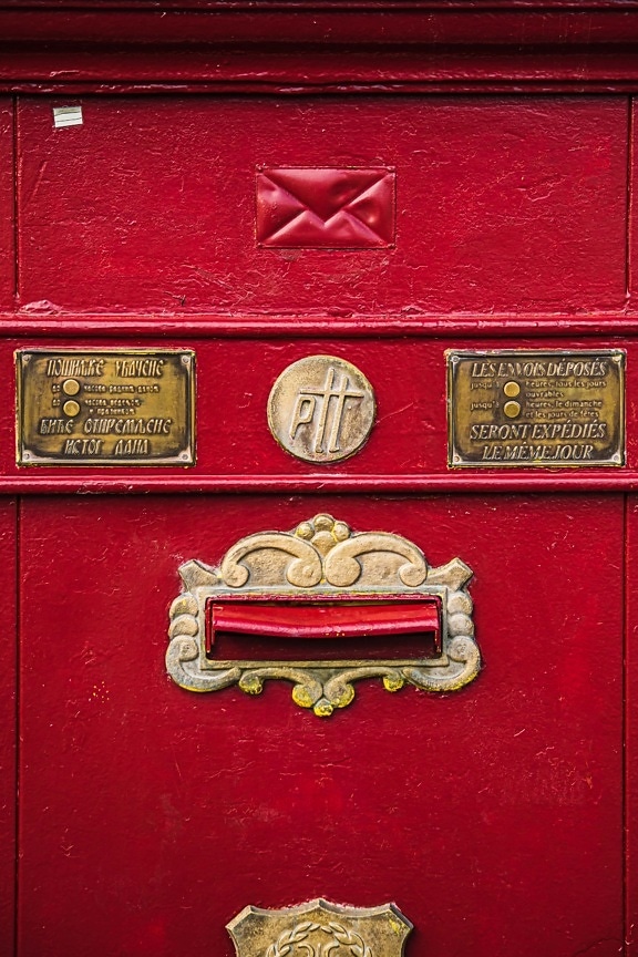 antiken, Box, brevlåda, post, vintage, mörk röd, behållare, gamla, Antik, retro