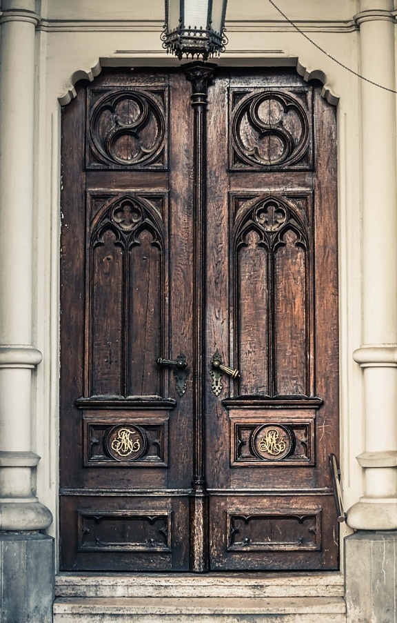 puerta de entrada, entrada, salida, hecho a mano, estilo antiguo, carpintería, artesanía, pasos, madera, puerta