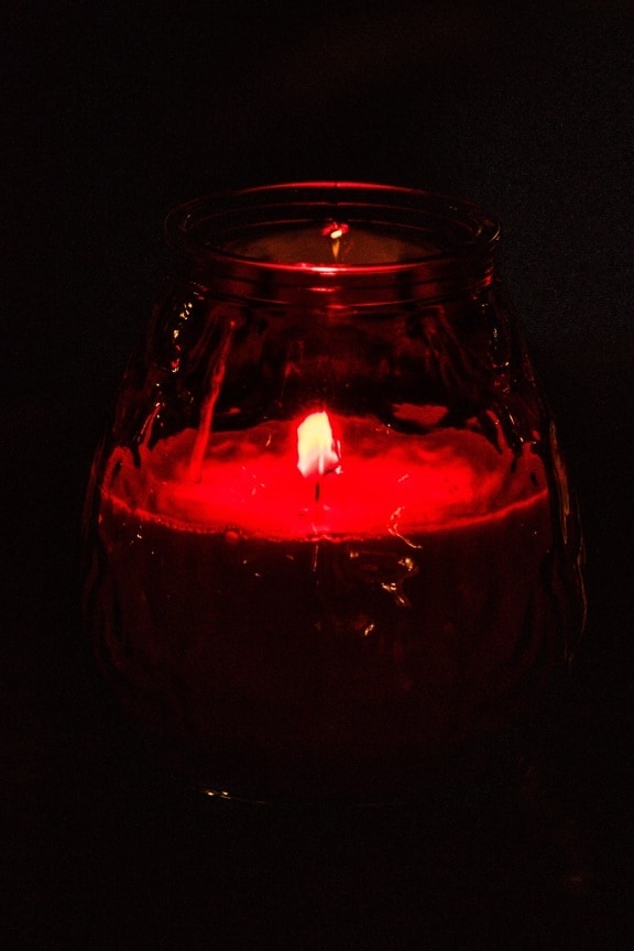 fragrance, candle, candlelight, dark red, flame, glass, light, still life, color, art