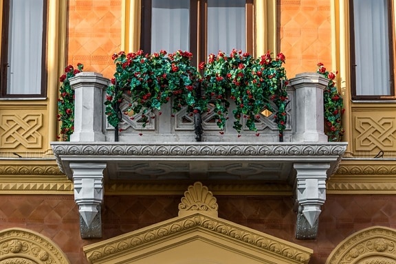 balcony, marble, stone, exterior, flowerpot, baroque, style, structure, building, architecture