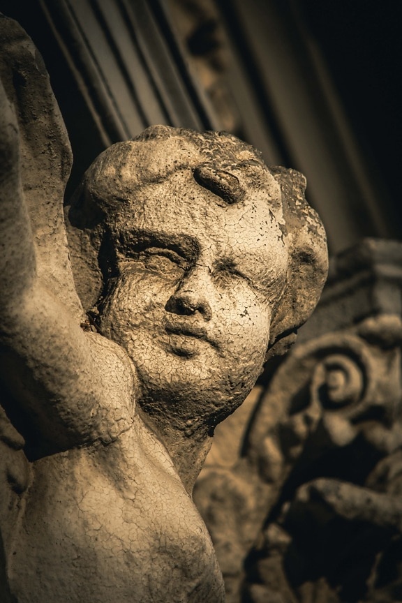 Angelo, scultura, figlio, viso, decadimento, vecchio, pietra, arte, verticale, Statua
