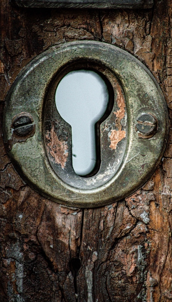 keyhole, close-up, decay, hole, old style, abandoned, brass, vintage, rust, metal