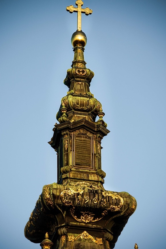 church tower, cross, gold, shining, golden shine, orthodox, russian, church, monument, architecture