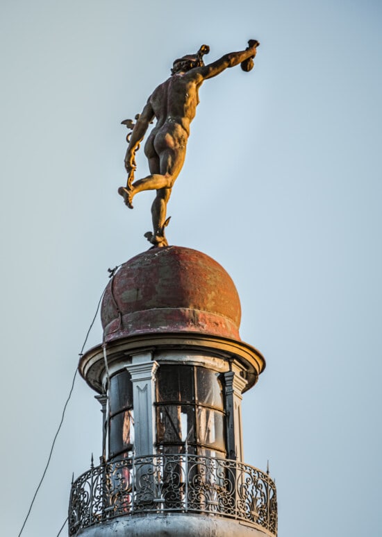 victorian, man, statue, rooftop, roof, bronze, architecture, old, art, outdoors