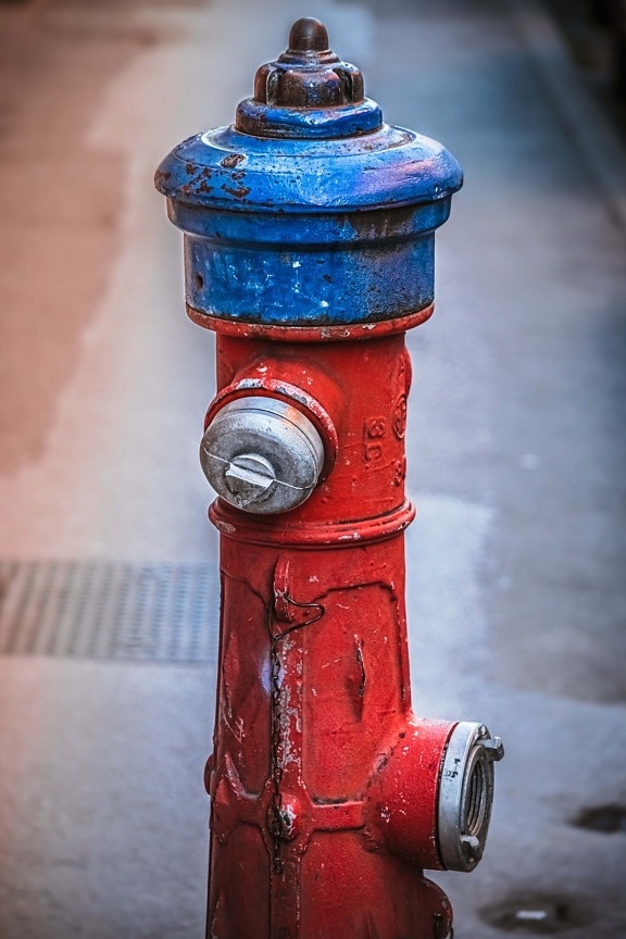 roşu închis, hidrant, până aproape, robinet, presiune, vechi, Antique, retro, oţel, strada