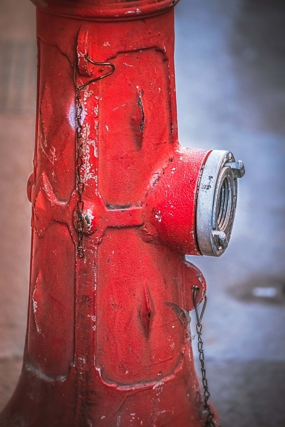 hydrant, støpejern, rødlig, maling, pumpen, gamle, retro, årgang, tappekran, antikk