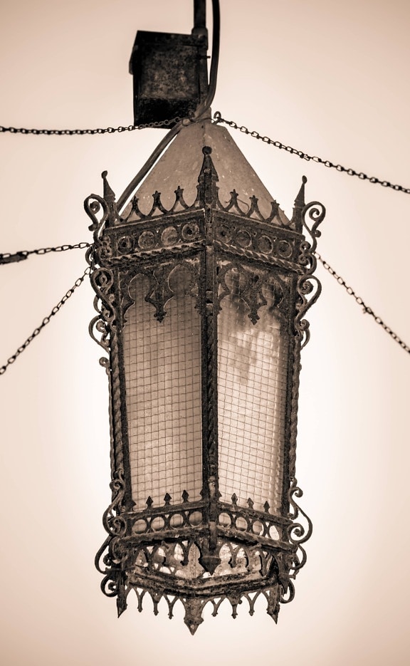 cast iron, lantern, victorian, chandelier, sepia, nostalgia, old style, handmade, vintage, antique