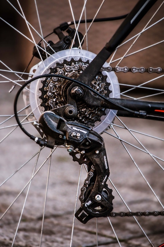 close-up, bicycle, gear, gearshift, chain, stainless steel, engineering, brake, wheel, bike
