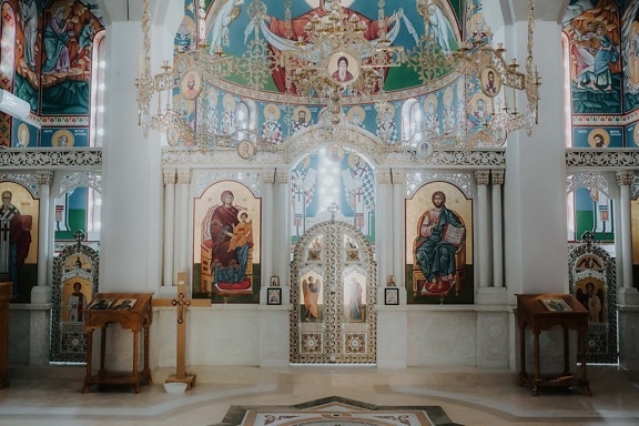 Rosyjski, ołtarz, kościół, projektowanie wnętrz, prawosławny, Ukraina, Bizantyjski, piętro, mozaika, religia