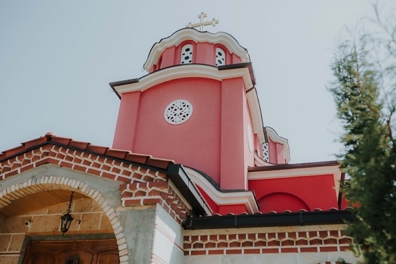 steeple, rouge foncé, église, monastère, toit, Croix, sur le toit, tour, architecture, façade