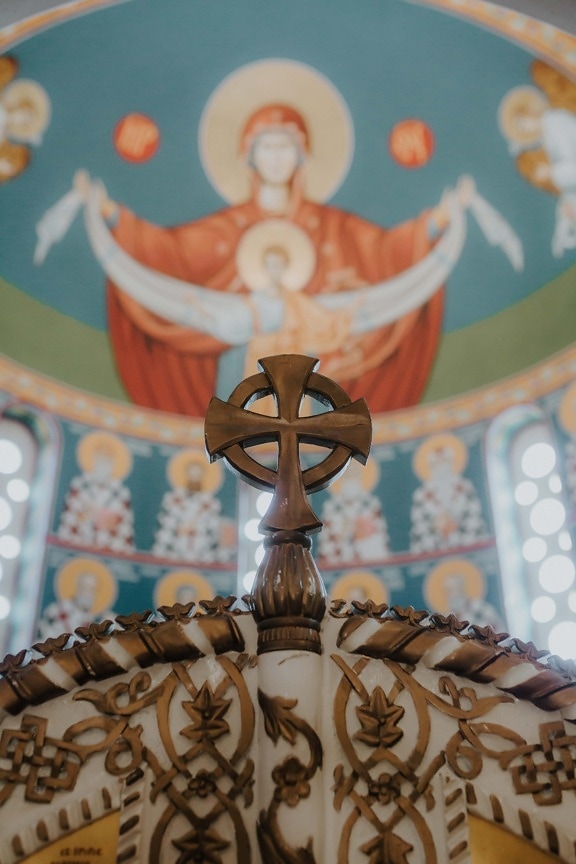 Croix, en bois, à l’intérieur, église, art, retro, religion, architecture, conception, décoration