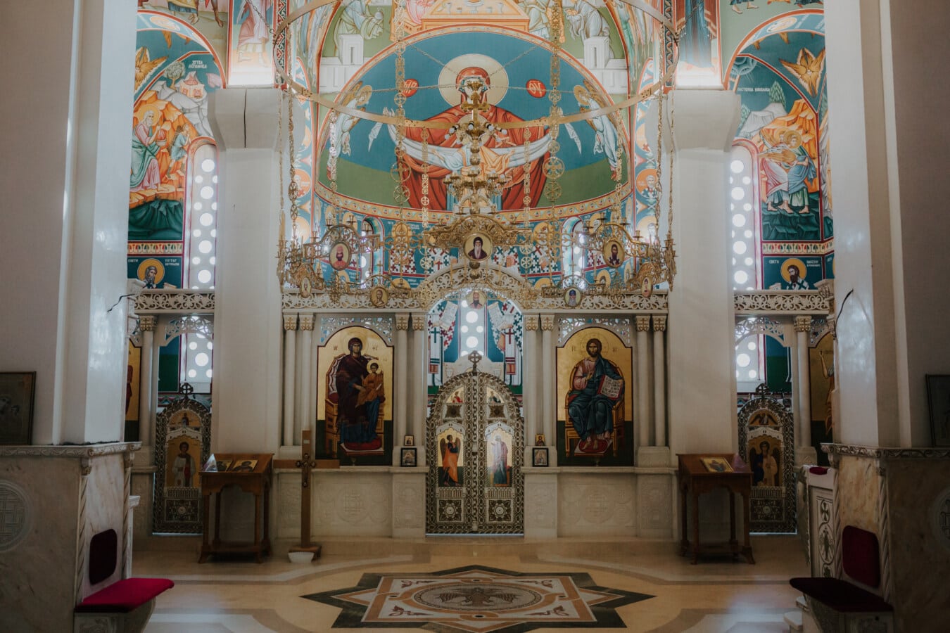 Ortodoksinen, kirkko, Serbia, sisustus, alttarin, kerros, mosaiikki, katedraali, rakenne, arkkitehtuuri