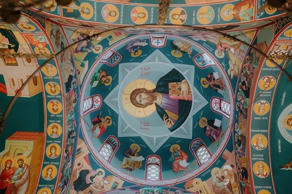dome, majestic, ceiling, mural, christian, Christ, christianity, colorful, saint, art