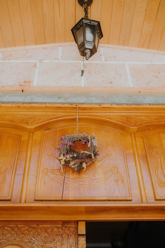 dry flower wreath, round, handmade, shape, front door, hanging, wall, old