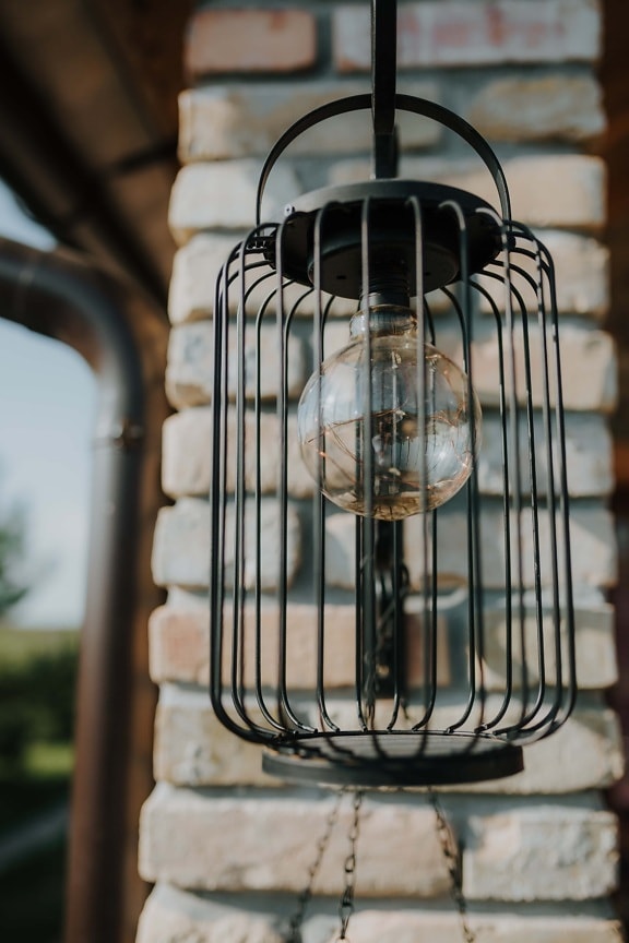 lantern, old style, classic, wires, cast iron, old, round, light bulb, steel, iron