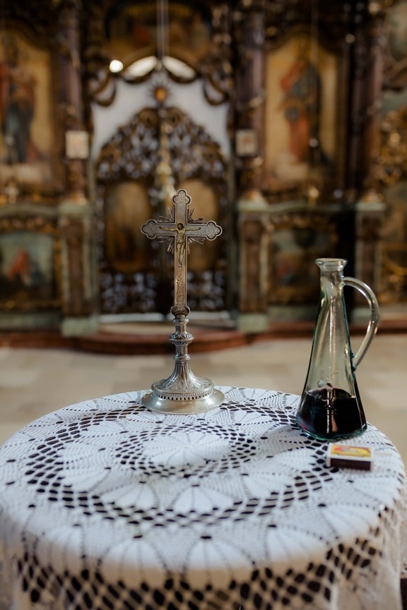 red wine, pitcher, silver, christianity, coronation, baptism, cross, Christ, tablecloth, table