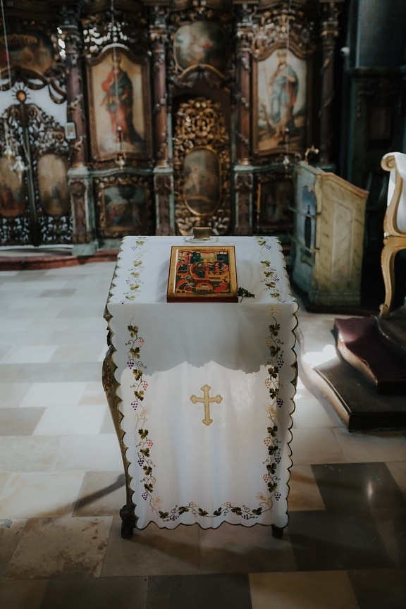Christentum, Symbol, Tischdecke, Tabelle, Kirche, innen, Altar, Religion, drinnen, Interieur-design