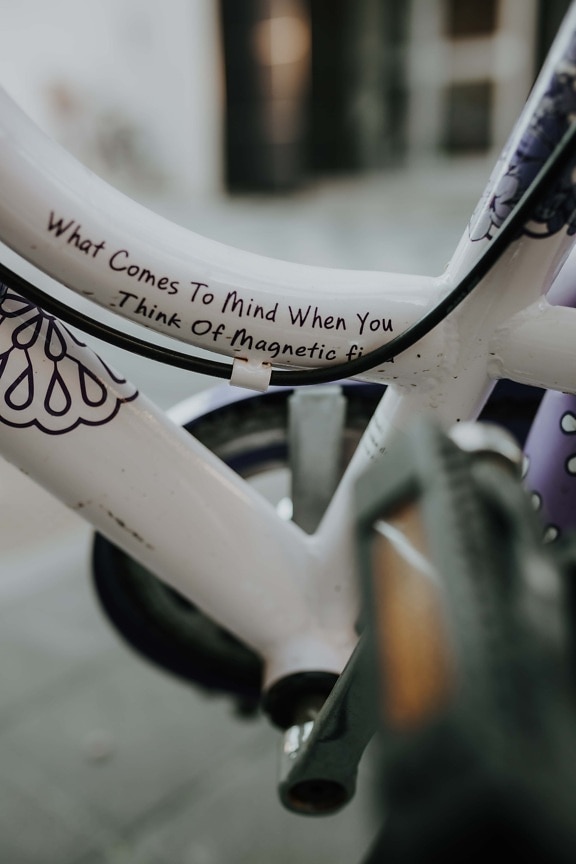 bicycle, white, message, text, gear, pipe, bike, detail, wheel, outdoors