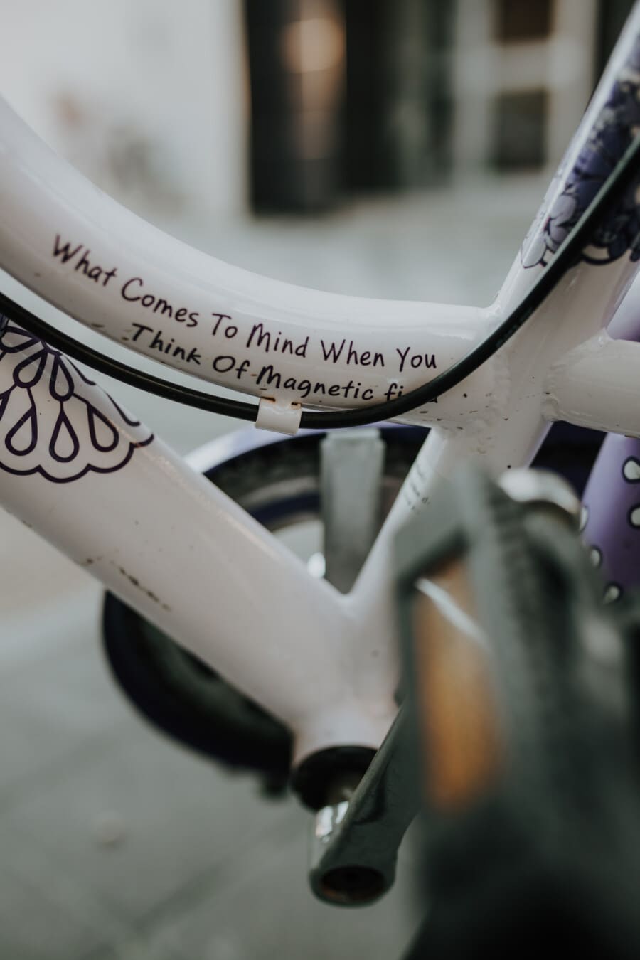 bicicleta, blanco, mensaje, texto, del engranaje, pipa, bicicleta, detalle, rueda, al aire libre