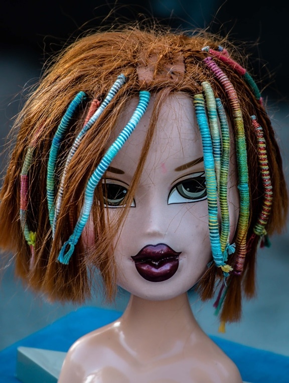 brunette, doll, girl, hairy, toy, trendy, head, hairstyle, beads, fancy