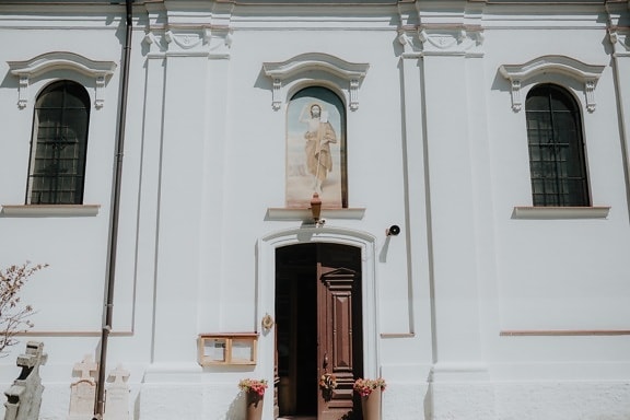 église Saint-Jean-Baptiste, peinture murale, Saint, Christianisme, entrée, porte d’entrée, église, blanc, mur