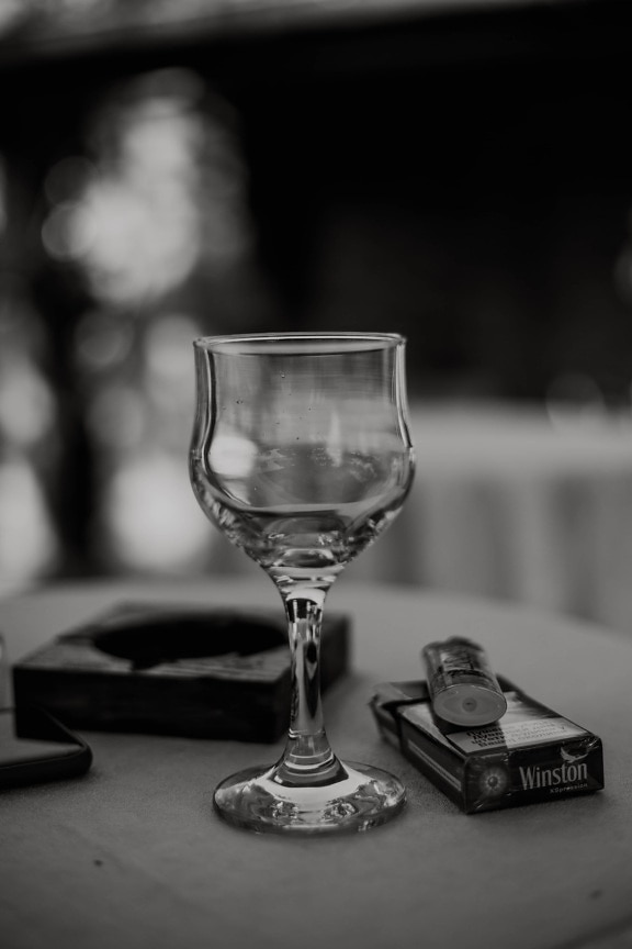 crystal, verre, noir et blanc, table, monochrome, nature morte, restaurant, réflexion, vintage, sombre