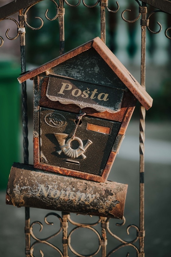 mail slot, postaláda, kerítés, öntöttvas, kapu, szüret, vas, régi, retro, antik