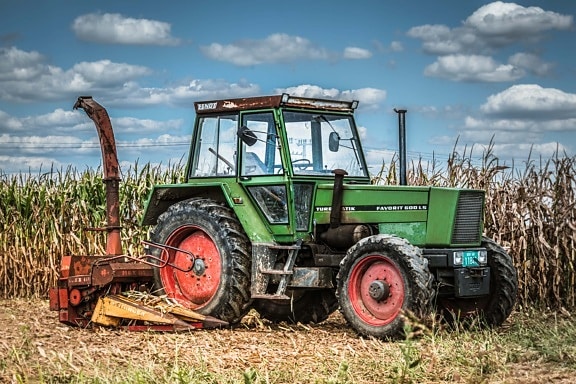 harvest, tractor, harvester, corn, cornfield, mechanization, machinery, tool, machine, equipment