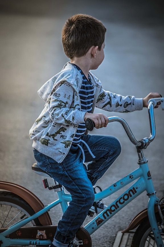 andar de bicicleta, ciclista, criança, menino, desfrutando de, diversão, bicicleta, lazer, exercício, ativo