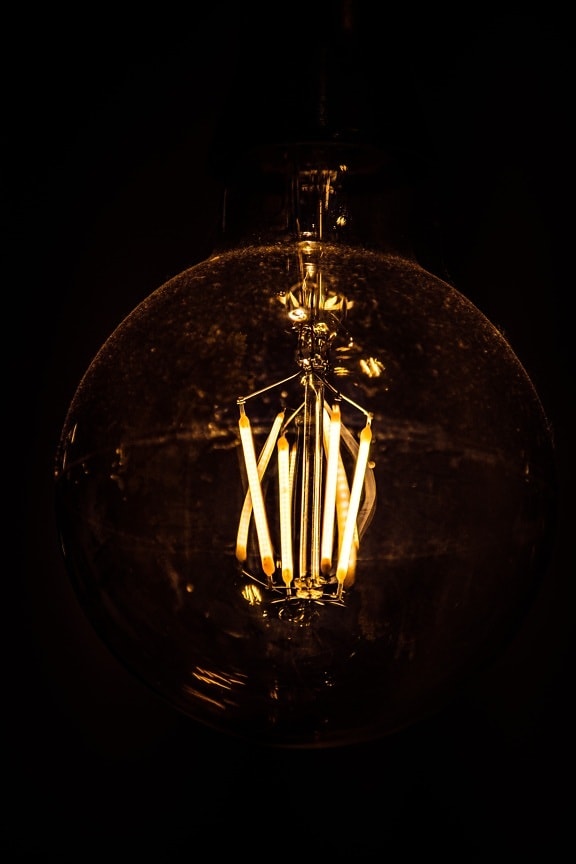 round, vintage, light bulb, studio, dark, background, wire, light, lamp, energy
