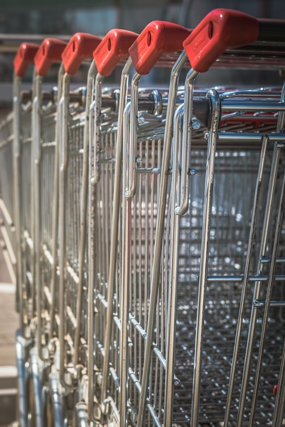 cart, shopping, trolley, close-up, steel, chrome, machinery, industry, iron, metallic