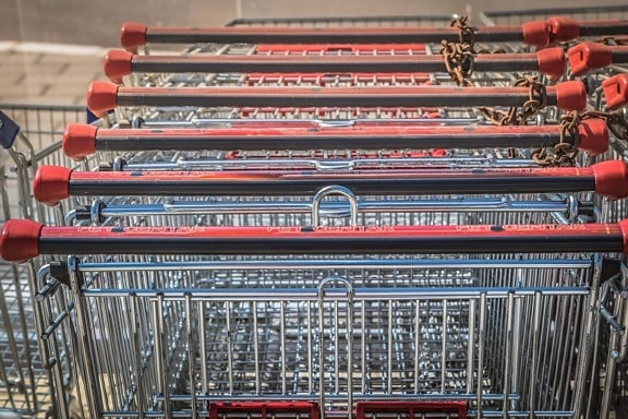 shopping, trolley, cart, supermarket, stacks, shop, handcart, container, industry, business