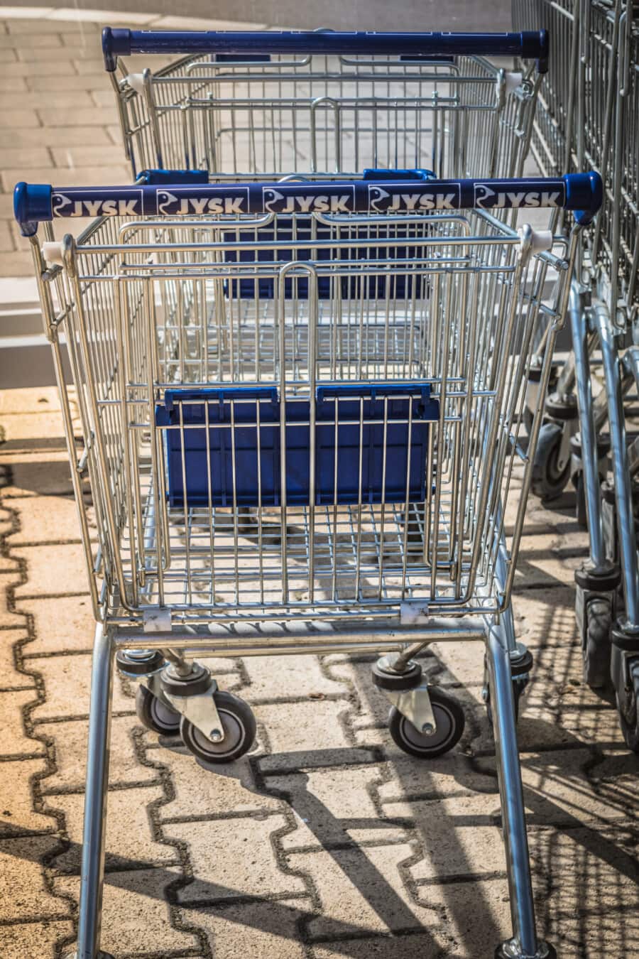 dark blue, shopping, cart, trolley, handcart, commerce, empty, steel, mall, stock