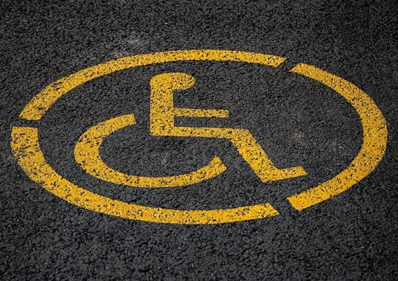 deaktiviert, Rollstuhl, Zeichen, Parken, Parkplatz, Warnung, Asphalt, gelb, Symbol, Straße