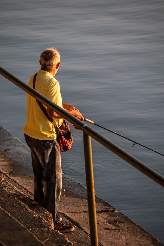 fisherman, fishing rod, old man, fishing, pensioner, senior, enjoyment, water, people, man
