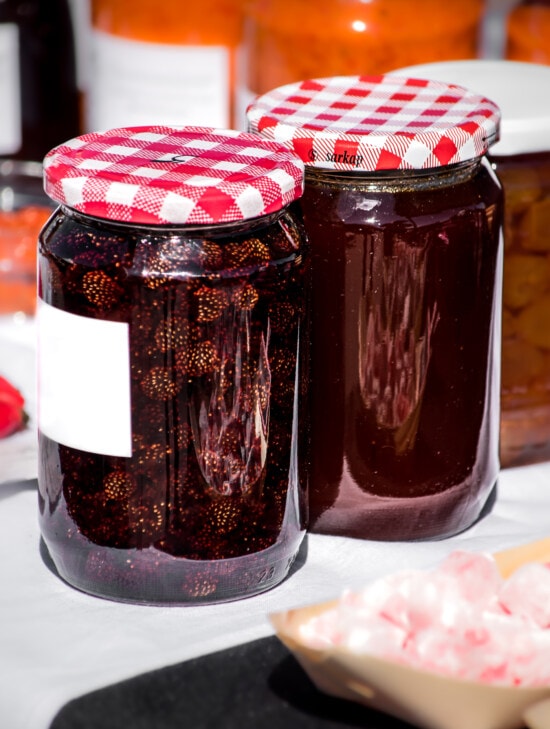 blackberry, selai, selai, buatan sendiri, gelatin, Jar, buah, kaca, melestarikan, tradisional
