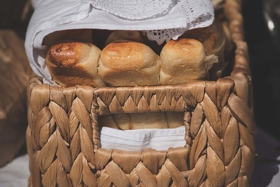 kenyér, szerves, házi, fonott kosár, pékáruk, tészta, reggeli, élelmiszer, kosár, sütés