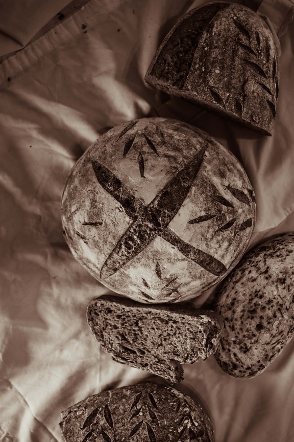wholemeal flour, bread, traditional, sepia, monochrome, baked goods, tradition, homemade, art, dark