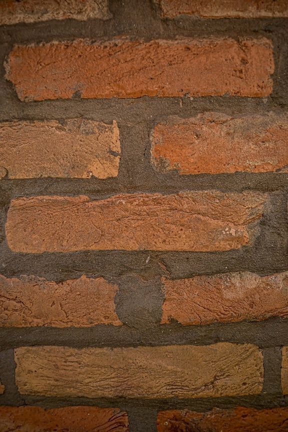 bakstenen, dichtbij, muur, metselwerk, regelmatige, baksteen, horizontale, oppervlak, cement, oude